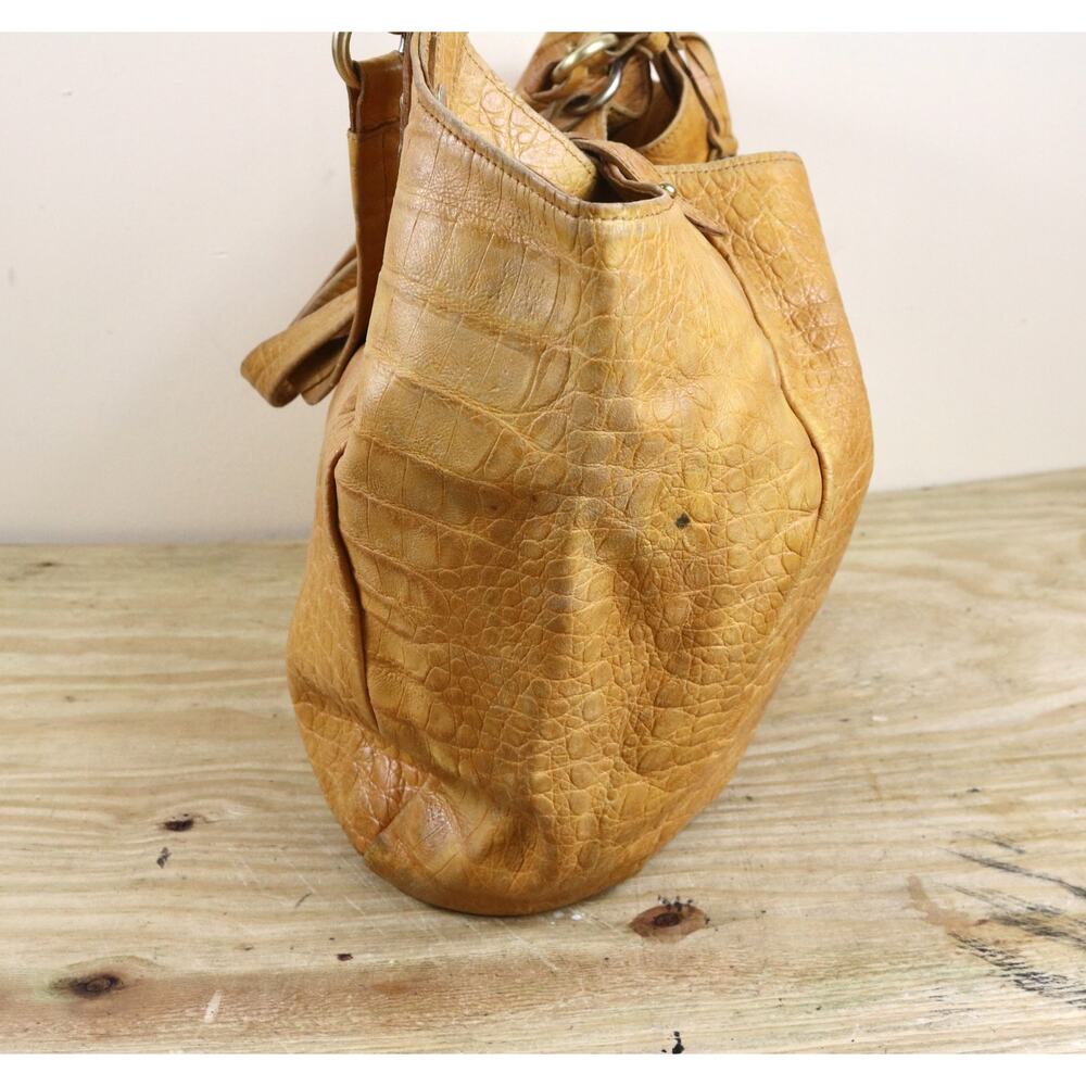 Brahmin HOBO TOTE Croc Embossed L JACQUELINE Brown Yellow Leather Shoulder Bag - Picture 3 of 16